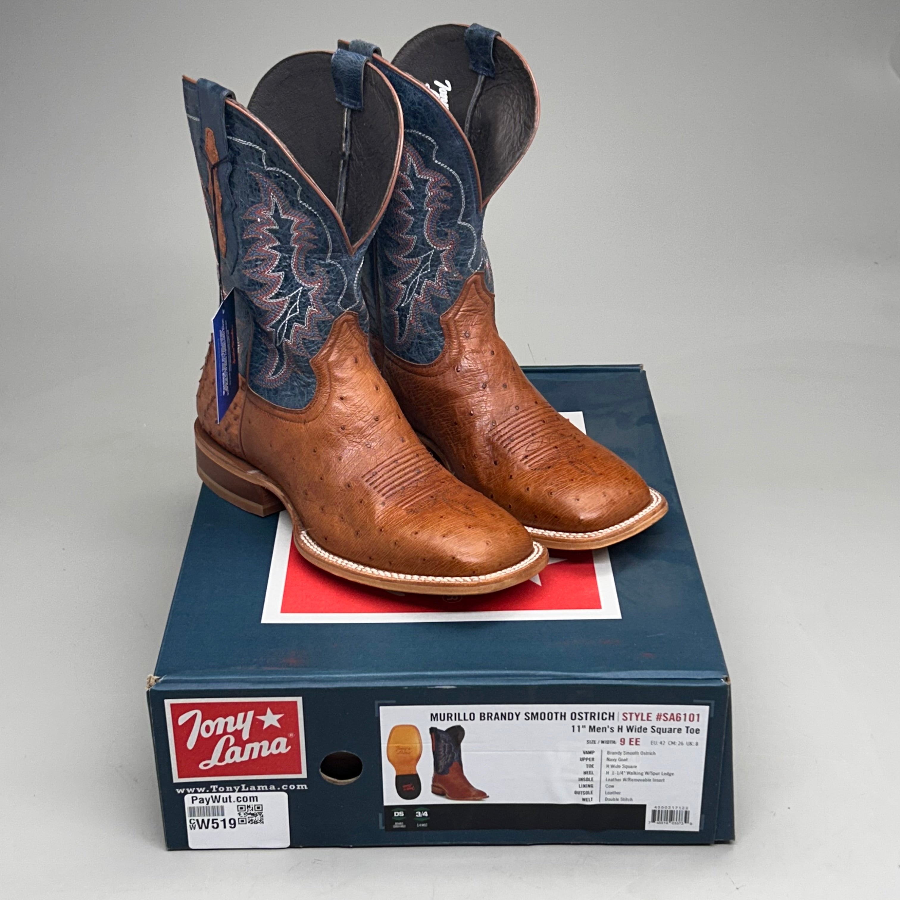 Tony Lama Murillo brandy Smooth Ostrich Style # SA6101 Men's Size 9 EE